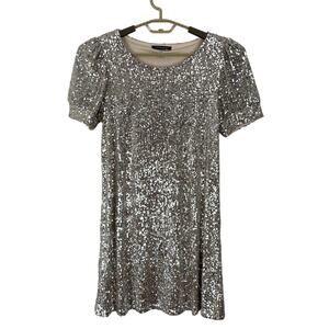 Cable & Gauge Gold Sequin Mini Dress short sleeve Medium cocktail holiday